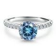 thumbnail image 3 of Gem Stone King 10K White Gold Persian Blue Moissanite and Lab Grown Diamond Engagement Ring for Women | 1.20 Cttw | Round 6.5MM | Gemstone Birthstone | Size 6, 3 of 6