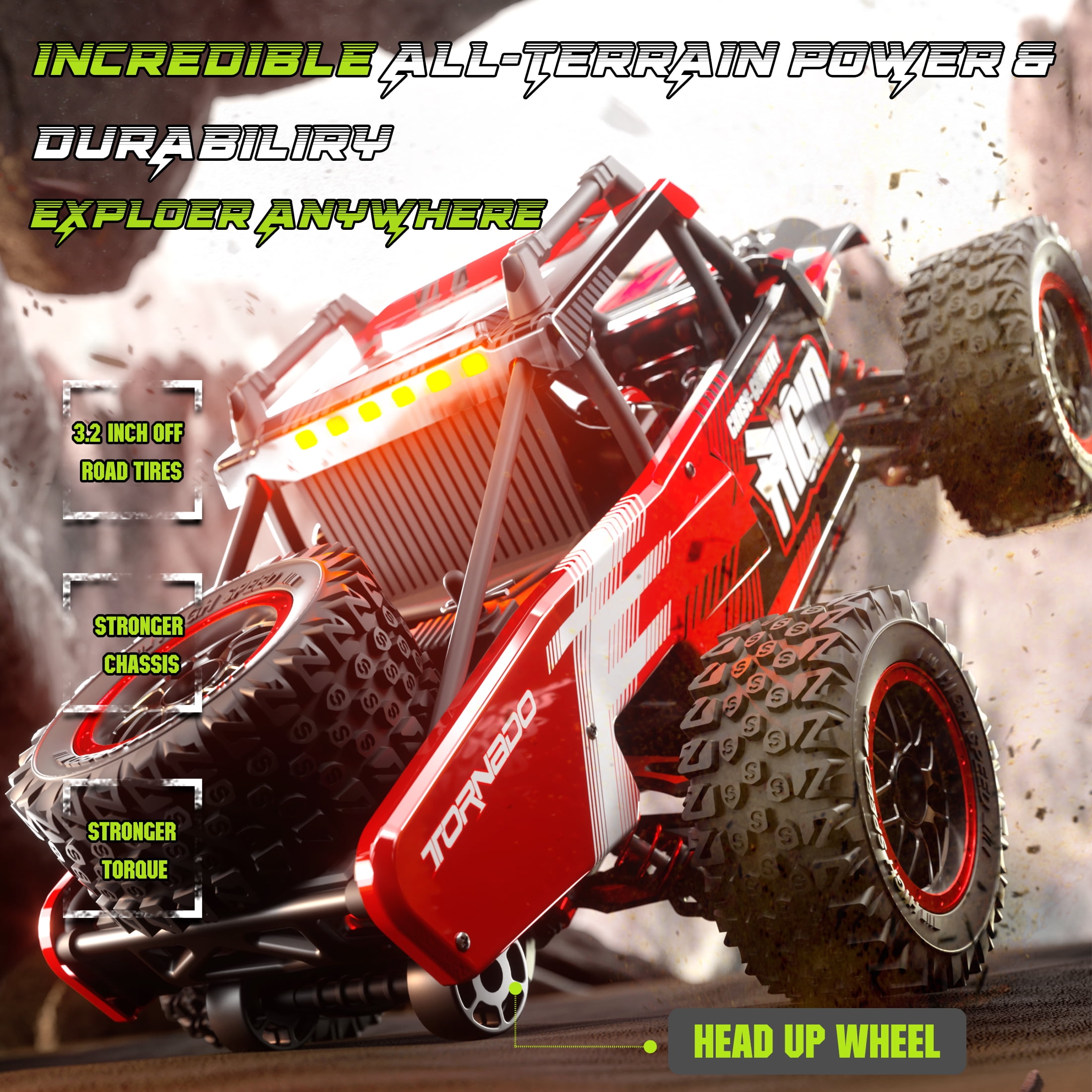 RC Cars 1:14 4WD High Speed Remote Control Truck 60+km/h Fast All Terrain Off Road RC Truck Toy Gifts for Kids Adults, 2 Batteries