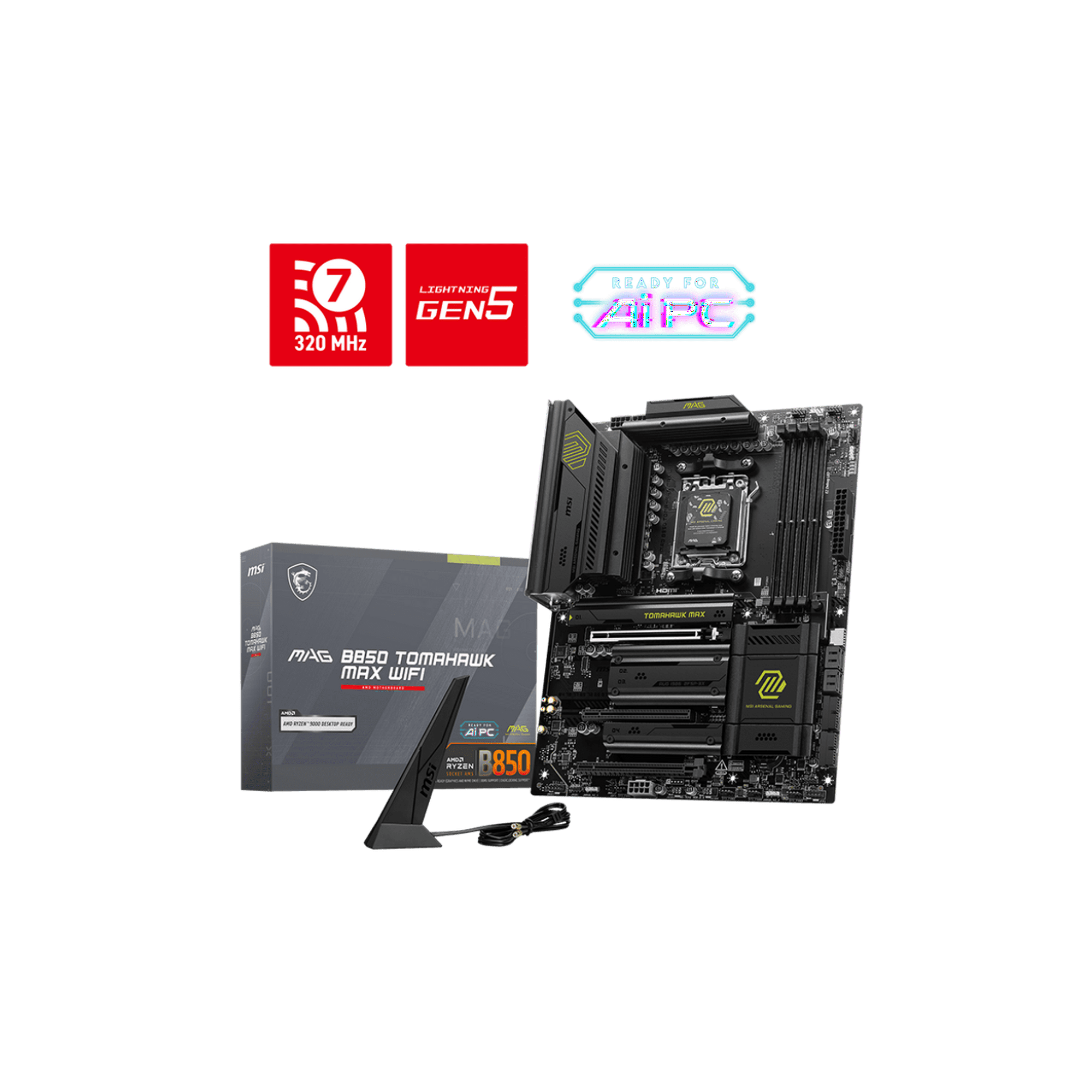 MSI MAG B850 Tomahawk MAX WiFi Motherboard, ATX, Socket AM5, AMD B850 Chipset