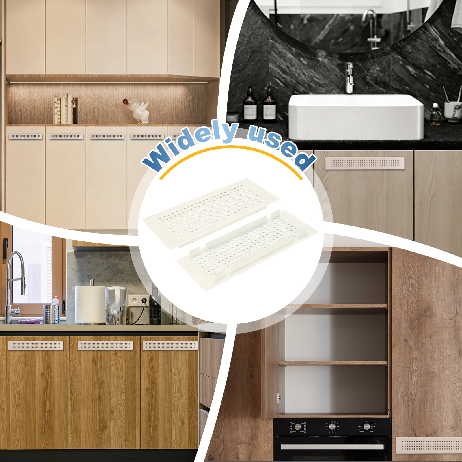 Uxcell 2 PCS Door Air Vent Cover, 8 x 3 Inch (LxW) Cabinet Vent Two Sided Door Grille Heavy Duty Rust-Proof for Floor Cabinet Bathroom Kitchen, White (Openings 6.5 x 2.52)
