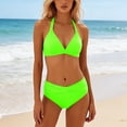 thumbnail image 2 of WEIGFI Womens Bikini Sets 2 Piece Swimwear Push Up Top And High Waist Bottom Halter Neck Cheeky Swimsuit Solid Color Elegant Triangle Summer Pool Comfort Holiday Swim Wear,Light Green,S, 2 of 5