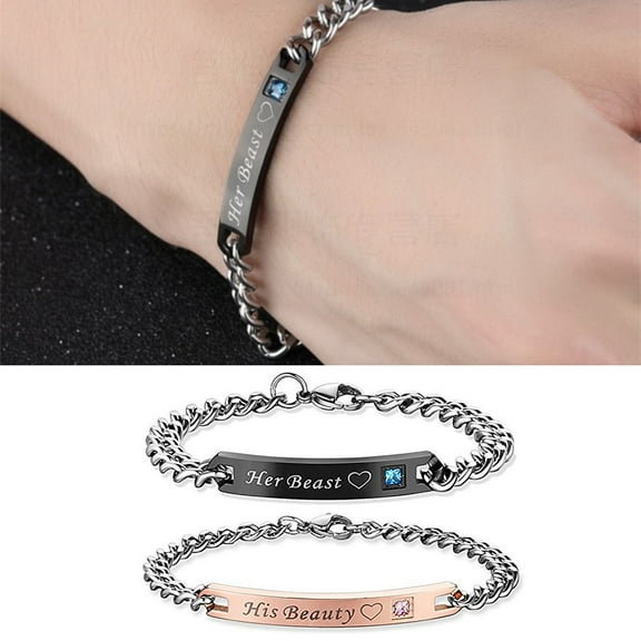 Meidiya Relationship Bracelets For Couples Set Her Beast His Beauty 2 Pcs Romantic Lettering Couples Link Bracelets Promise Gifts Birthday Present For Teens Girls Boys Women Men
