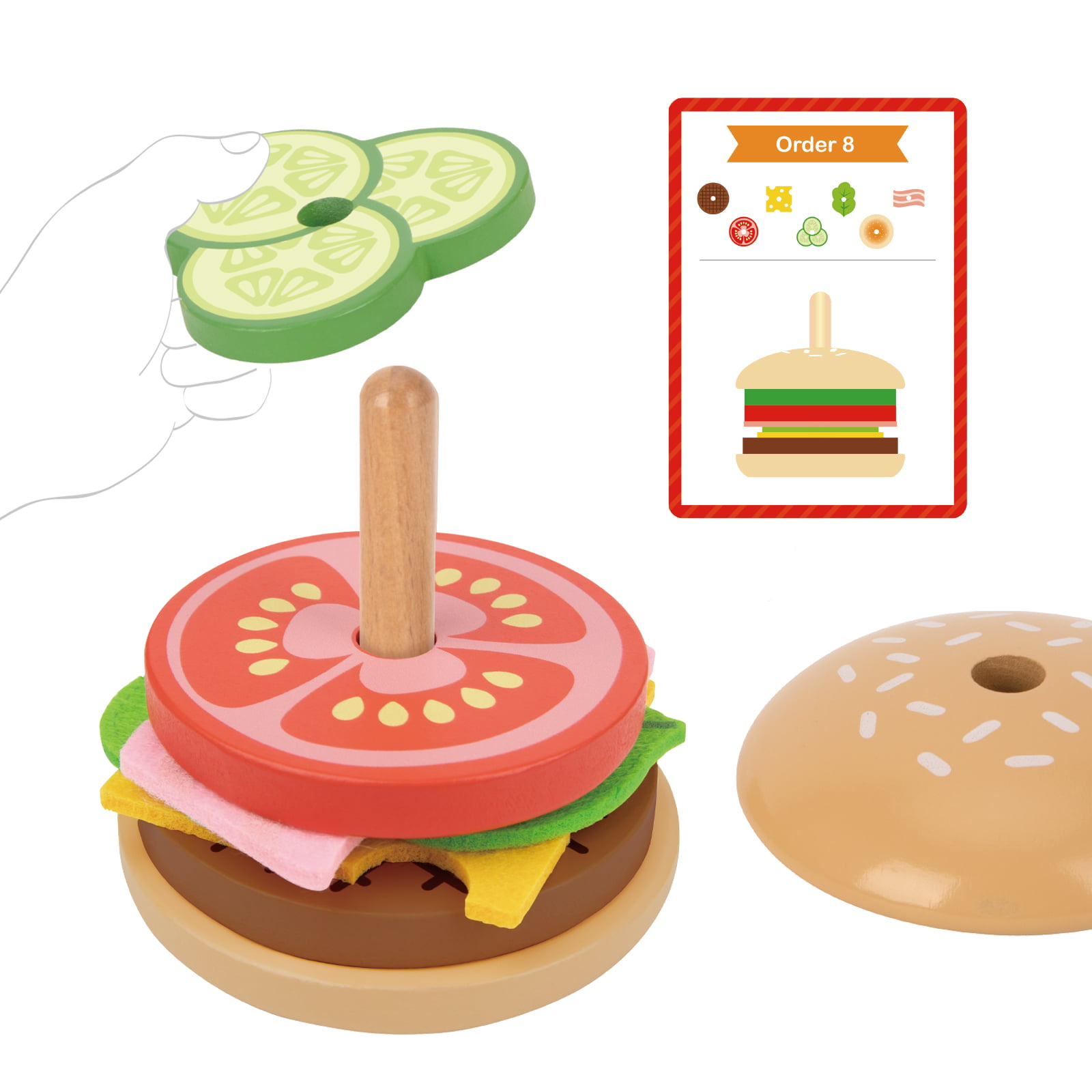 Montessori Mama Stacking Hamburger Toy, Create a Burger Sequencing Stacker,  Food Stacking Toys Hamburger, Multi Cultural Play Food Sorting Toy
