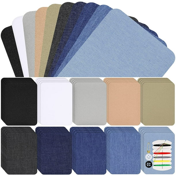 50 Pieces Denim Patch for Jeans Iron On Fabric Patch Adhesive