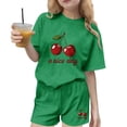 thumbnail image 3 of Babcutegg Kids Summer Two-Piece Outfit – Printed Round-Neck Short Sleeve Top & Matching Shorts Set for Girls Green Size 7-8, 3 of 7