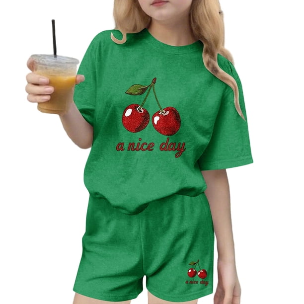 Vestido de Verano con Mangas Niños Verano Ocio Cuello Redondo Mangas Cortas Y Pantalones Cortos Dos Piezas para Niños Lindo Conjunto de Verano