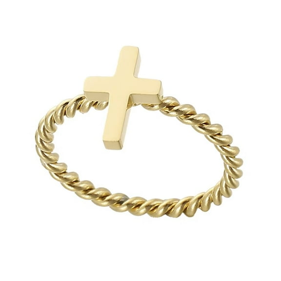 PAURO Women Stainless Steel Ring Christian Sideways Cross Braided Wedding Band Simple Plain Statement Religious Ring Gold Size 8