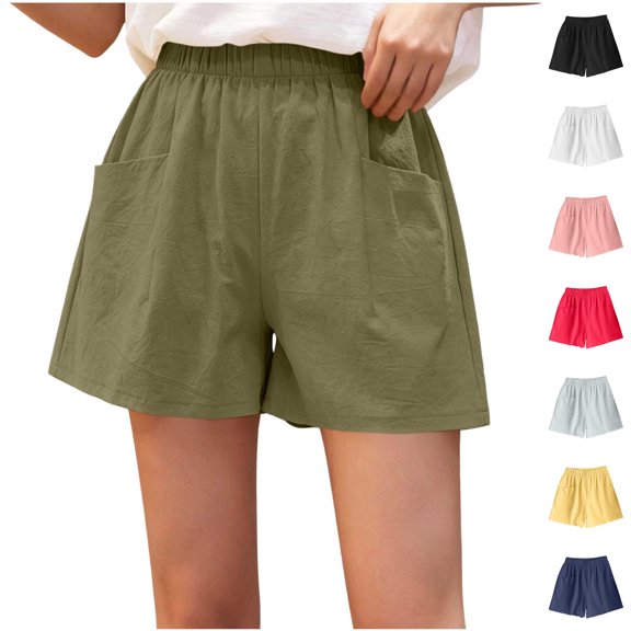 Asxite Womens Pajamas Pants Loose Elastic Waist Solid Pocket Casual Short Sleepwear