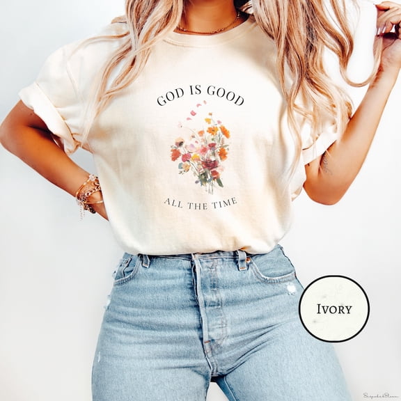 Women Christian Religious Shirt God Is Good All The Time Shirt Wildflowers Christian Shirt Bible Verse Shirt Nativity Scene Faith Tee