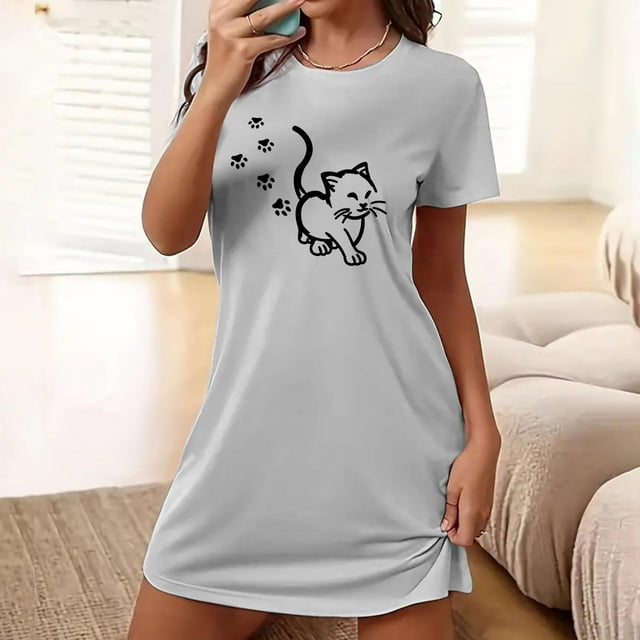 DPTALR Chemise de Nuit Courte Surdimensionnée pour Femmes Imprimé Poitrine Manches Courtes