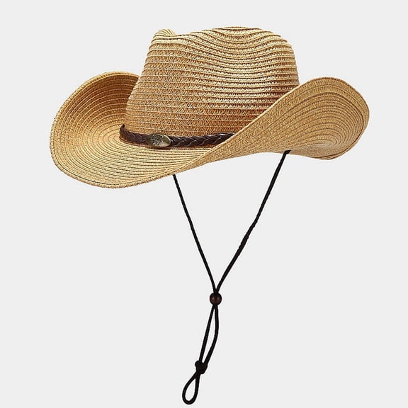 Spring Summer Outdoor Brim Moldable Wide Sunshade Hats Men Women Western Cowboy Style Straw Fisherman Bucket, Khaki