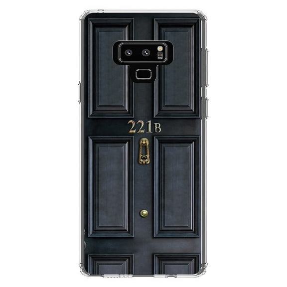 DistinctInk Clear Shockproof Hybrid Case for Samsung Galaxy Note 9 - TPU Bumper, Acrylic Back, Tempered Glass Screen Protector - 221b Baker Street