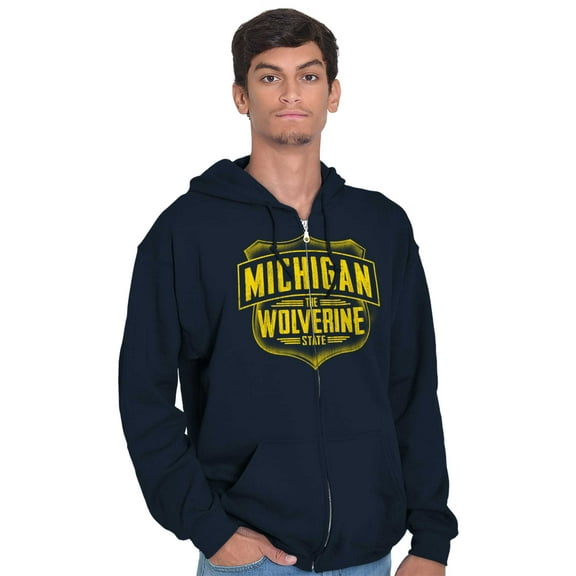 Michigan Distressed Emblem MI Pride Unisex Fleece Graphic Zip Up Hoodie Brisco Brands 2X