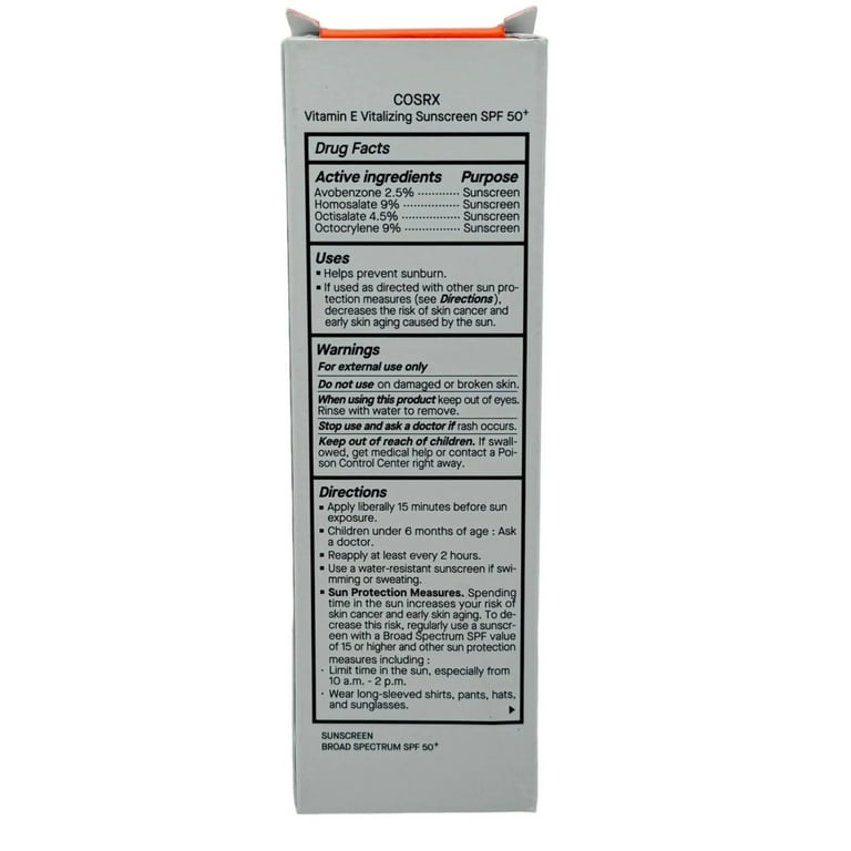 COSRX Vitamin E Sunscreen SPF 50+, 1.69 oz, UV Protection, No White Cast -  Walmart.com