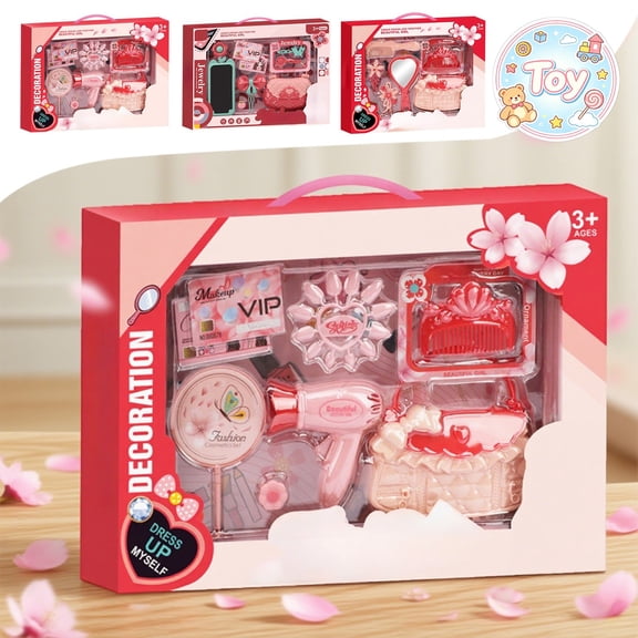 Girls Beauty Salon Pretend Play Toys, Simulation Hair Dryer Mirror Jewelry Dress Up Kit, Gift Box Pack, Christmas Birthday Gifts, Toys for Toddler Baby Kids Girls, Age 3  Fashion Role Play Set