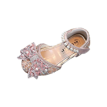 

JDEFEG Big Comfort 3 Children Girls Flat Pearl Shoes Bow Princess Shoes Pu Leather Solid Color Girls Casual Shoes House Slippers for Big Girls Size 4 Red 32