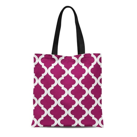 SIDONKU Canvas Tote Bag Pink Pattern Raspberry Sorbet Moroccan Quatrefoil Preppy Modern Traditional Reusable Handbag Shoulder Grocery Shopping