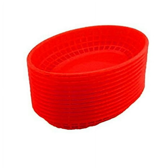 Set of 12 Red Oval Fast Food / Deli Baskets, 9.25 by 5.67-Inch, Red (12)