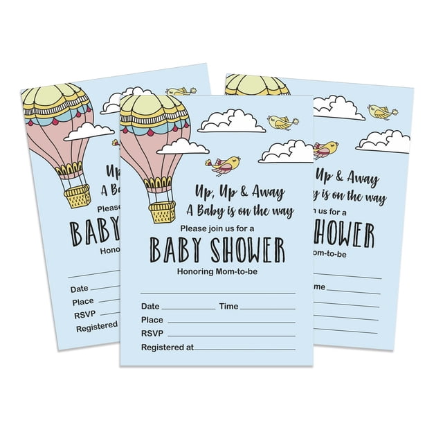 Inkdotpot 30Gender Neutral Baby Shower Invitation Cards Up Up & Away Baby On The WayFill In Blank Invites
