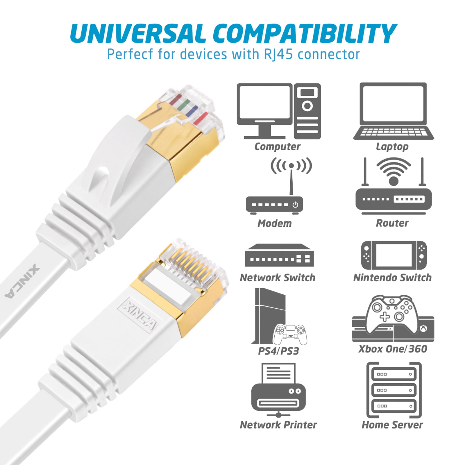 AOKID 50cm/1M/2M/5M/8M/10M/15M/20M CAT7E Ethernet Internet Network LAN Flat  Cable Cord 