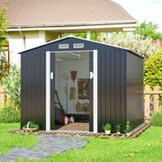 JAXSUNNY 8' x 8' Storage Shed 8' x 8' Outdoor Garden Shed Metal Shed Suitable for Storing Garden Tool Lawn Mower Ladder, Gray