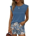 thumbnail image 4 of 2 Piece Short Sets for Women Summer Vacation Outfits Cap Sleeve Tops and Floral Wide Leg Shorts Set, XL, 4 of 6