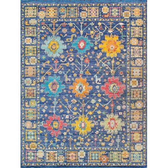 Pasargad Home PRE-03 9X12 Pasargad Home Oushak Collection Hand-Knotted Wool Blue Area Rug- 9' 2' X 12' 1'