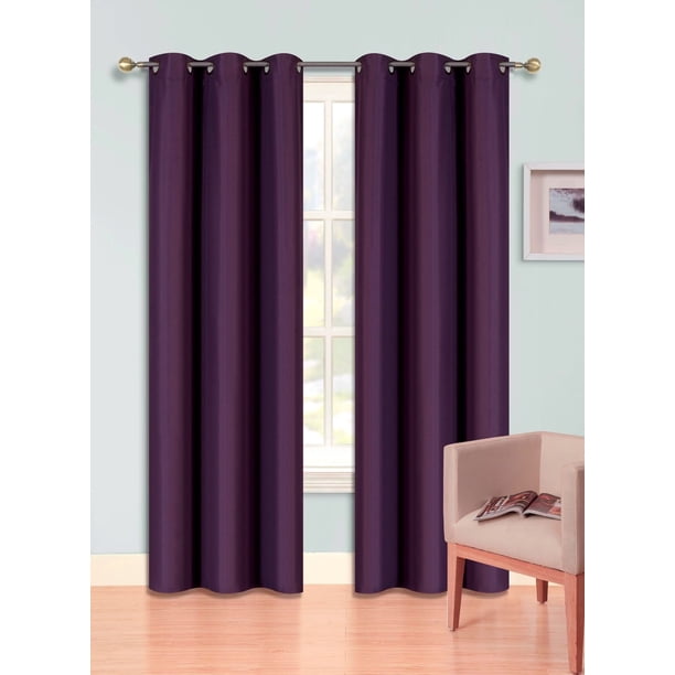 (SSS) 2-PC Purple Solid Blackout Room Darkening Panel Curtain Set, Two ...