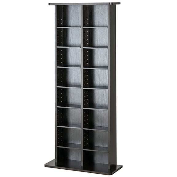 KFFKFF Media Organizer Cabinet, 8-Tier DVD Rack, Flexible CD Shelving with 16 Sections, Safeguards & Sorts Music, Films, Video Games, Collectibles, Espresso Finish