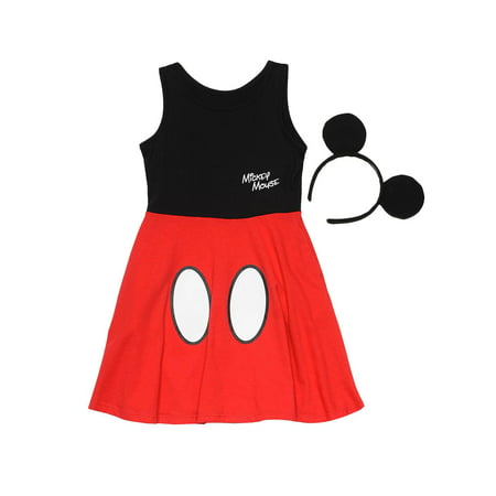 Disney Mickey Mouse Halloween Costume Dress w/ Ears Headband Set (Big Girls)