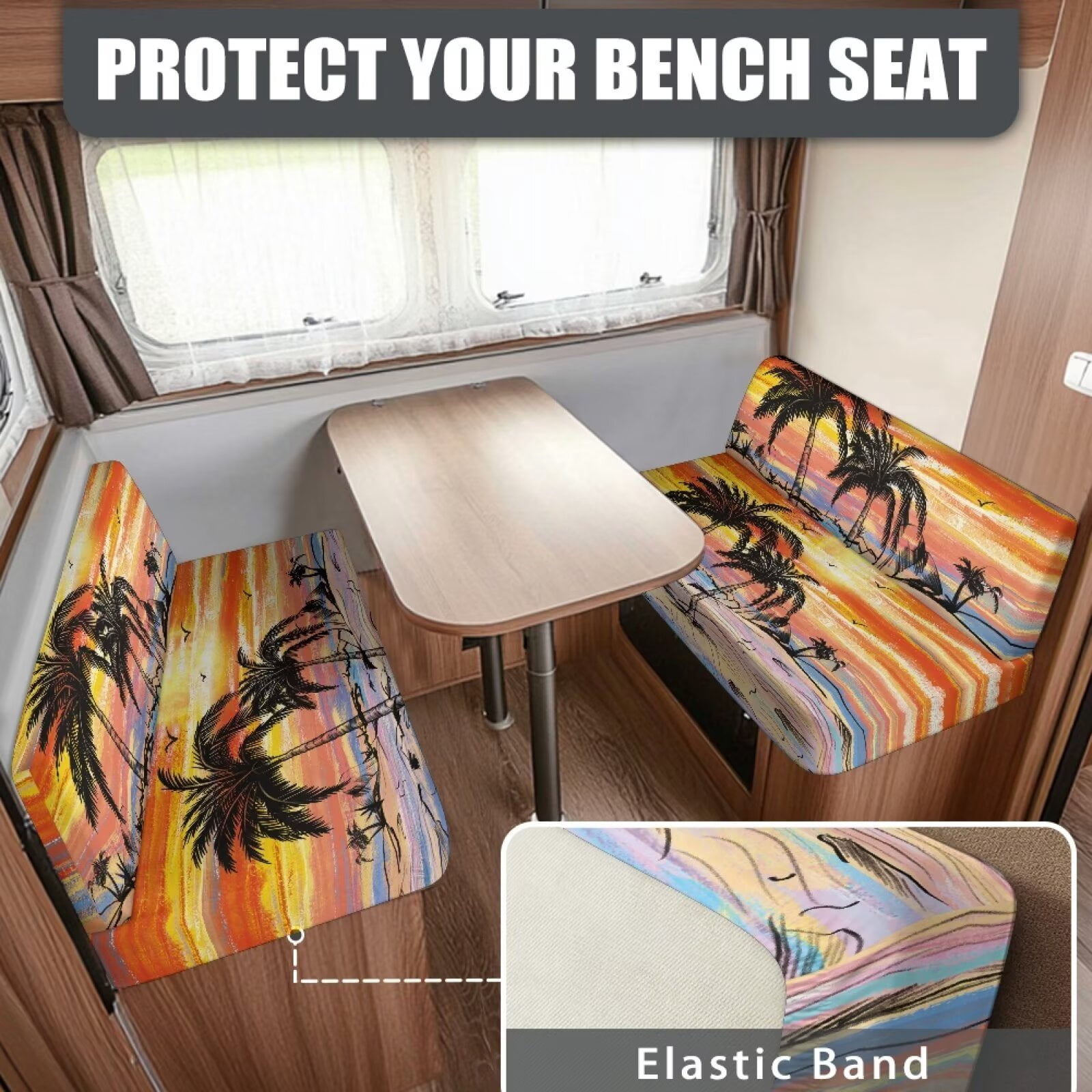 XYZCANDO Tropical Palm Tree Sunset RV Dinette Cushions Comfortable RV Decor Washable Furniture Covers Universal Sofa Slip Covers for 2 Seat Cushion Couch Slipcovers Hawaiian Orange