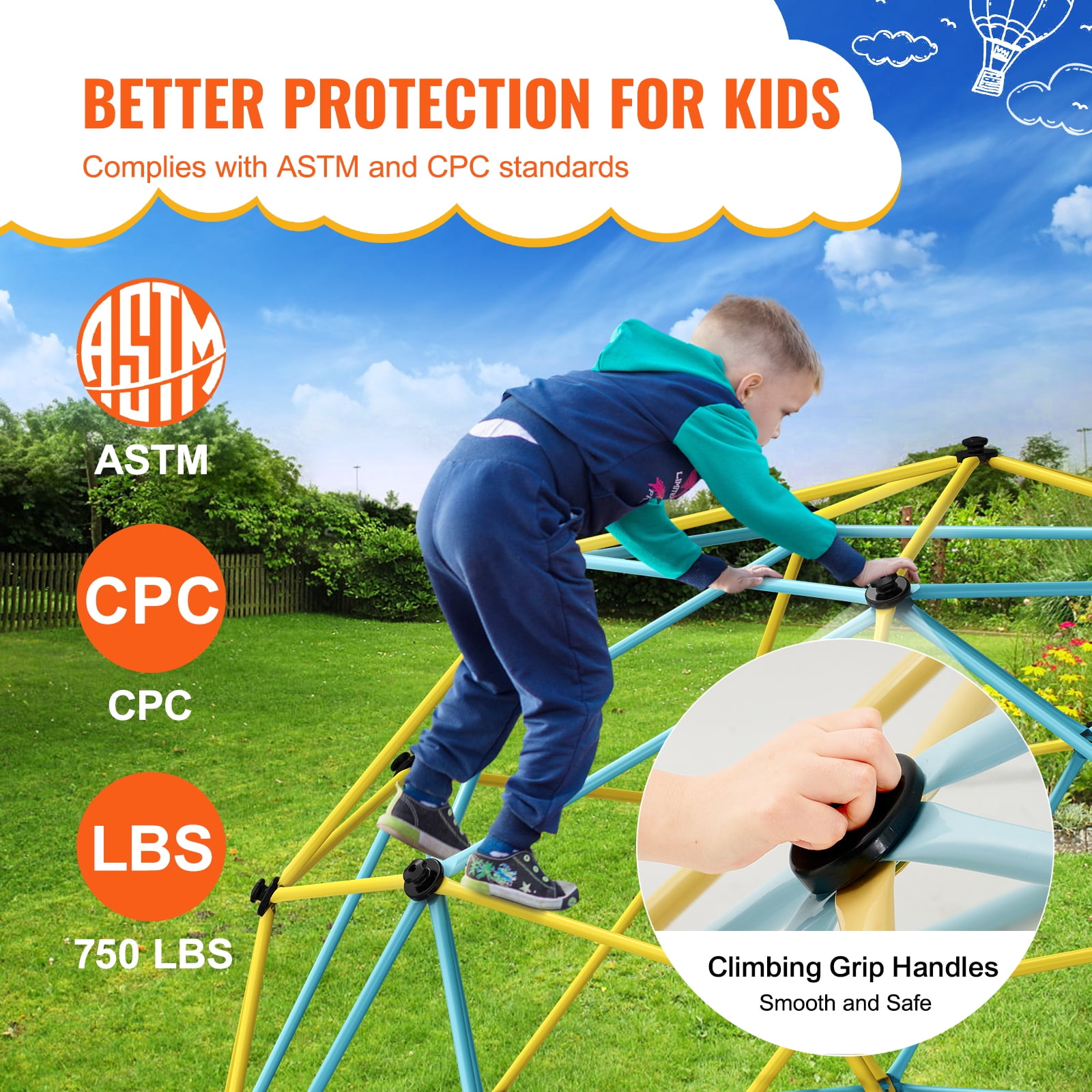 KFFKFF Geometric Climbing Structure, 10FT Dome with Climbing Grips, Supports up to 750LBS, Simple Setup, Ideal for Children Aged 3-10, Outdoor Play Equipment for Backyard Fun