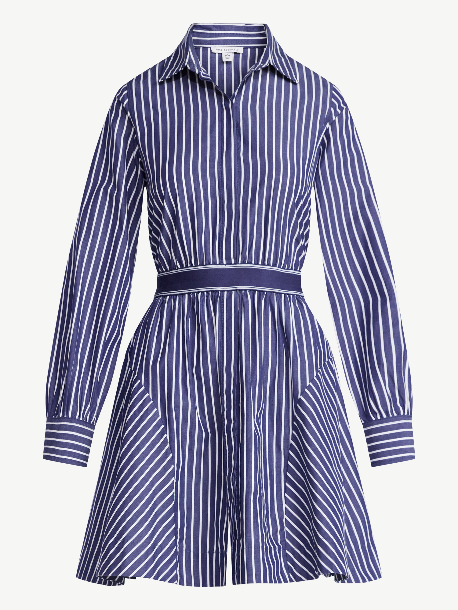 Free Assembly Women's Cotton Mini Shirtdress with Long Sleeves, Sizes XS- XXL