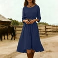 thumbnail image 5 of qucoqpe Women's Long Sleeve Cotton Linen Dresses Summer Fashion Crew Neck Pleated Casual Midi Dress, 5 of 9