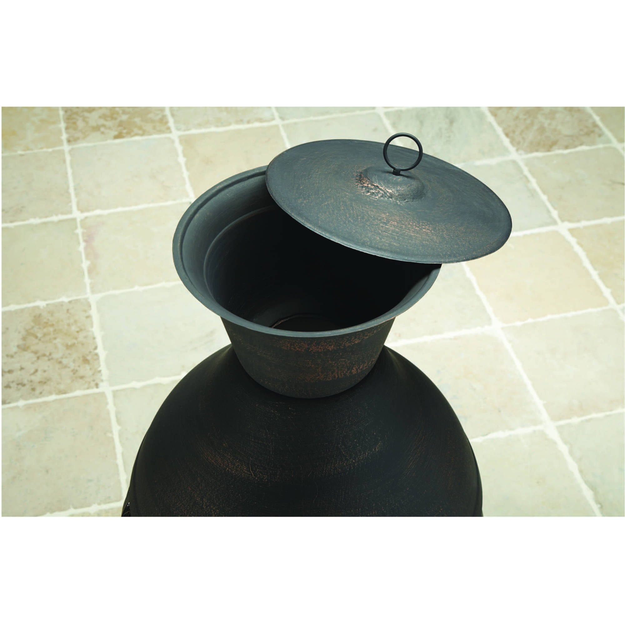 Antique Bronze 360-Degree View Of Fire 360-Degree View Of Fire Big Size Poker Included Cast Iron Chiminea With Nylon Cover Dimensions 22.8Lx22.8Wx45.7H 