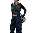 thumbnail image 2 of Sedceaty Women Ribbed Tops, Long Sleeve Letter Print Over Navel Crop Tops for Spring Summer, Women Clothing, 2 of 7