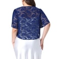 thumbnail image 3 of Agnes Orinda Plus Size Mother's Day Women's Bolero Shrugs Floral Lace Tops Elegant Sheer Open Front Short Sleeve Cardigans 2X Navy Blue, 3 of 6