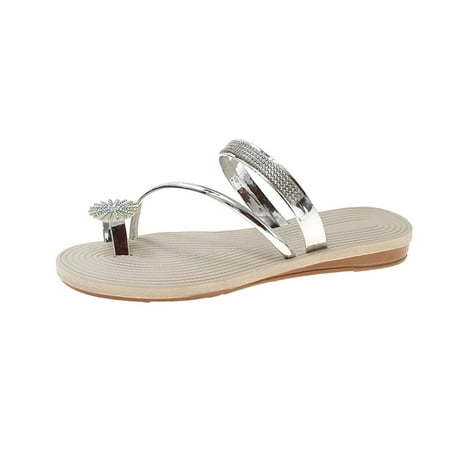 

Dvkptbk Slippers Women Summer Clip-Toe Shoes Rhinestone Flats Casual Beach Sandals Silver 42