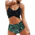 thumbnail image 2 of Women Criss Cross Tankini Two Piece Bathing Suits High Waisted Adjustable Sexy Spaghetti Strap Wrap Bikini Tummy Control Floral Print Beach Swimsuits, Black Green Leaves XL, 2 of 7