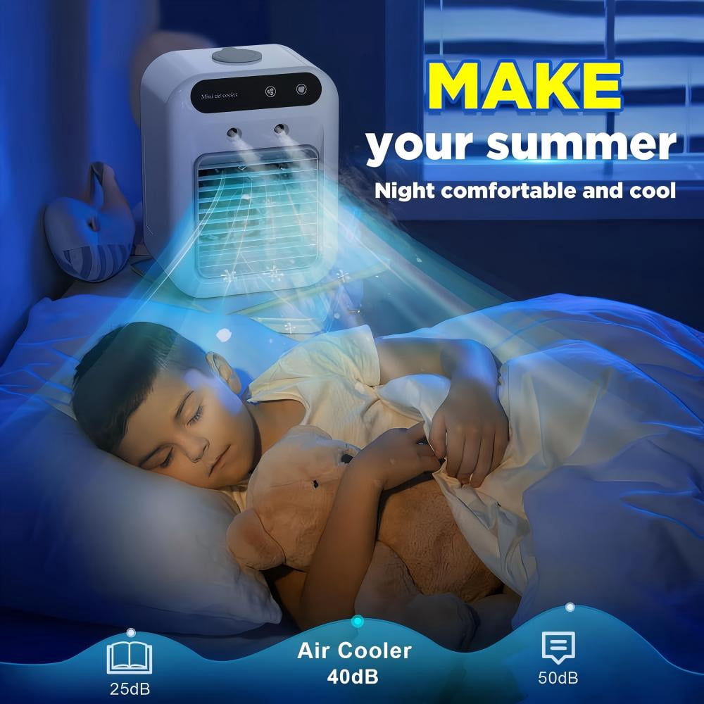 「MistPro 3-in-1 Portable Air Cooler | USB Rechargeable Personal Fan w/ 40Hrs Runtime & 2 Mist Modes | Evaporative Cooling for Bedroom/Office/Camping | Desktop & Outdoor Use」