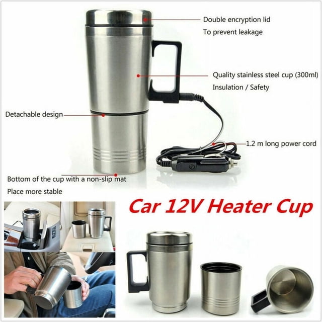 12V Portable In-Car Coffee Maker Tea Pot Thermos Heating Stainless Steel Cup