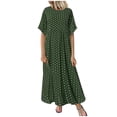 thumbnail image 2 of AMERTEER Robe Décontractée pour Femmes Courte Décontractée à Col Rond à Manches à Pois Robe Grande Taille Femmes Robe Peinte pour Femmes Vêtements pour Femmes 2TG Vert, 2 of 4