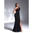 thumbnail image 4 of Black One Shoulder Beaded Sequin Evening Gown With Draped Pleated Detail, 4 of 30