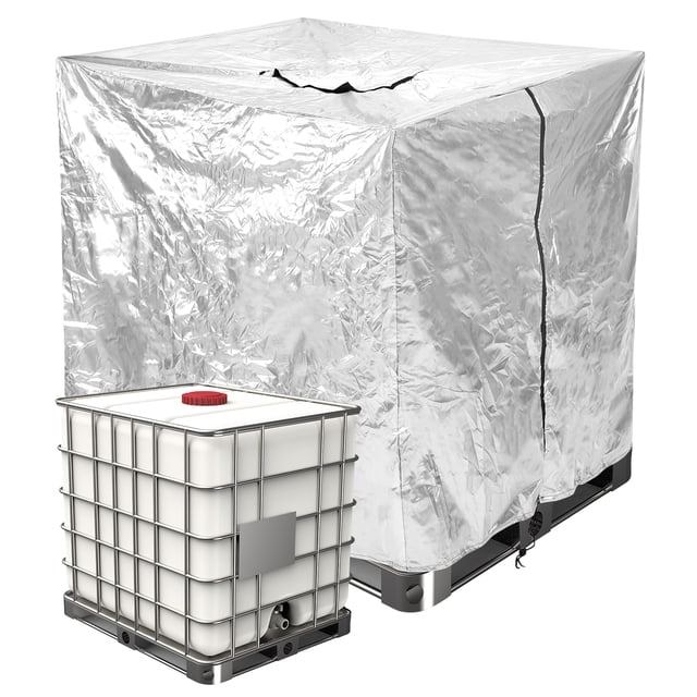 Cubierta para IBC Tote Uxcell, 47"L x 39"W x 45"H, sombrilla impermeable con capucha protectora y cremallera de 275 galones, plateada