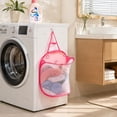 thumbnail image 3 of Hanging Laundry Basket with Hook, Breathable Mesh Hamper for Clothes Towels, Foldable Storage for Bathroom Pink 16", 3 of 6