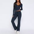 thumbnail image 2 of BLOCLOALO 2 Piece Lounge Set Long Sleeve Tops Women's 2 Piece Sets Straight Leg Pants Set Long Sleeve Crop T Shirt Casual Outfits Comfy V Neck Blouses Yoga Suits Soft Lounge Sets for Women Navy M, 2 of 6