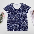 thumbnail image 4 of Paisley Pattern Blue Women's Blouse Short Sleeve Women's Top T-Shirt Spring Summer Clothes, 4 of 7