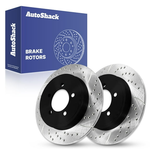 AutoShack Rear Solid Drilled & Slotted E-Coated Brake Rotors 2-PC Set Replacement for 2002-2010 Ford Explorer 2007-2010 Ford Explorer Sport Trac ShadowGuard 11.85" (301 mm)