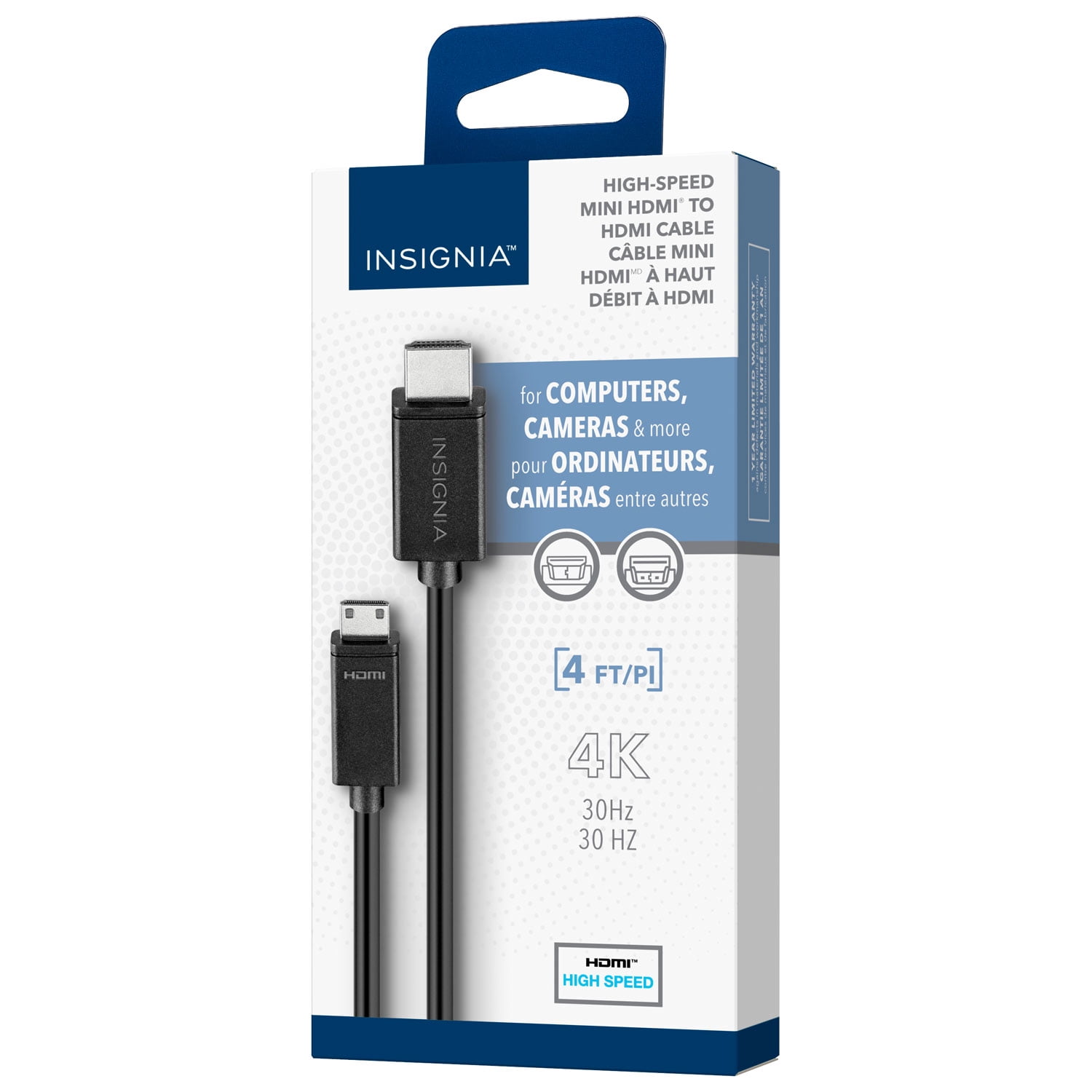 Insignia 1.2m (4 ft.) 4K Ultra HD Mini HDMI to HDMI Cable (NS-PC2MHH4B23-C)