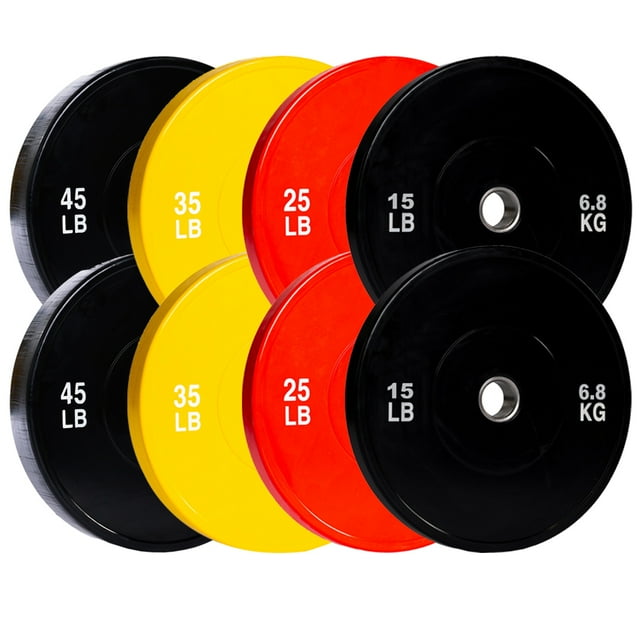 PRISP Olympic Bumper Weight Plate - Rubber Plate for 2 Inch Olympic Barbell with Steel Insert; Pairs, Sets and Single Plates Available